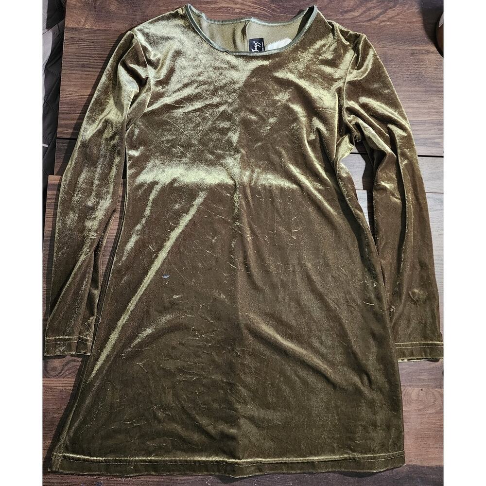 All That Jazz Military Green Long Sleeve Crushed Velvet Dress Med/Large